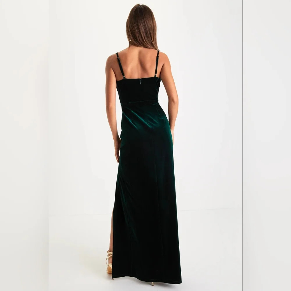 Lulus Graceful Glamour Emerald Green Velvet Surplice Maxi Dress Wedding Party - Picture 5 of 10